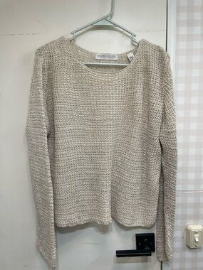 Valerie Stevens linen knit shirt boho lightweight beach vintage beige cream